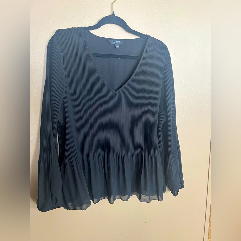 Liverpool v-neck long sleeve pleated top